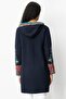Women's Hooded Kilim Jacquard Tassel Wool Coat Dark Blue - 3