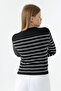 Women's Crew Neck Striped Patterned Knitwear Bodysuit Black - 25K 2059 - 3