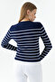 Women's Crew Neck Striped Patterned Knitwear Bodysuit Navy Blue - 25K 2059 - 3