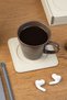 Coasters, Set of 6, Desktop Round Cup Coaster, Vegan Faux Leather, 11X11 Cm., Beige - 6