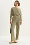 Women's Green Boat Neck Elastic Waist Blouse Loose Pants Silvery Bottom-Top Set 60283617