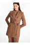 Women's Double Breasted Collar Leather Rope Detailed Tan Combination Suit Tk-1694 - 3