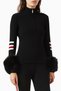 Ski Striped Zip-Up Sweater, Red Stylish and Luxurious Women's Fur Detailed Sweater