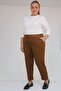 59012 Plus Size Modal Pants with Bird's Eye Detail - Tan - 2