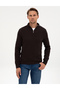 Dark Brown Slim Fit Stand Collar Zippered Knitwear Sweater 50315732-Vr084