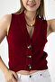 Women's V-Neck Button-Up Knit Vest Burgundy - 25K 2210 - 2