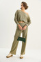 Women's Green Boat Neck Elastic Waist Blouse Loose Pants Silvery Bottom-Top Set 60283617 - 6