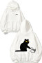 Sakar Cat Design Back Printed White Hooded Sweatshirt