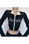 I Am Bad Zippered Black Long Sleeve Crop with White Stripes