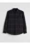 Navy Blue Regular Fit Long Sleeve Plaid Gabardine Men's Shirt - 5