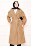 Elasticized Sleeve End Mobile Belted Hijab Trench Camel - 2