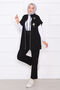 Stone Embroidered Zippered Vest Suit Black - 8