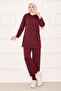 Kangaroo Pocket and Hood Detailed Two-Piece Suit Burgundy - 5