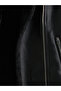 Black Biker Collar Women's Leather Look Coat - 7