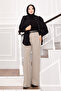 Palazzo Trousers with Stripes on the Front and Elastic Waistband Stone