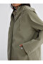 Khaki Hooded Oversized Leather Look Women's Raincoat - 3