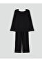 Two Mt Shop Quality Lcw Dream Black Plain Long Sleeve Women's Pajama Set - 3