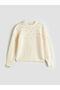 Ecru Crew Neck Stoned Women's Knitwear Sweater - 5