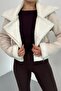 Women's Suede Coat Short Fur Lined Double Breasted Zipper Pocket Jacket - 7