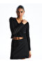 Xside Black V-Neck Openwork Women's Knitwear Sweater