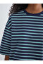 Crew Neck Striped Oversize Women's T-Shirt - 3
