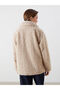 Beige Shirt Collar Women's Plush Coat - 5