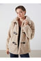 Beige Shirt Collar Women's Plush Coat