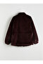 Burgundy Stand Collar Women's Plush Coat - 7