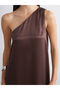 Soulife Brown One Shoulder Satin Dress - 3
