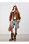 Xside Beige Fur Collar Women's Leather Look Coat - 2
