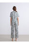 Shirt Collar Patterned Satin Women's Pajamas Set - 4
