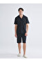 Black Standard Mold Men's Shorts Pajama Set
