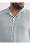 Green Large Size Resort Collar Short Sleeve Muslin Men's Shirt - 4