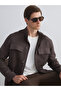 Brown Standard Fit Stand Collar 100% Linen Men's Coat