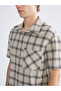 Beige relaxed fit short sleeve plaid shirt for men from plus-store - 3