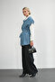 Women's Belted Denim Oversize Buttoned Denim Vest - 5