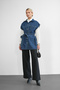 Women's Belted Denim Oversize Buttoned Denim Vest - 6