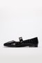Black Patent Leather Crocodile Genuine Leather Tipu Sole Belted Women's Ballerina Shoes Tg0921026191167 - 3