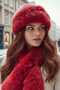 Women's Winter Vegan Fur Plush Kalpak Hat and Scarf Set - 8