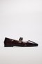 Burgundy Patent Leather Genuine Leather Tipu Sole Belted Women's Ballerina Shoes Tg0921026191167 - 5