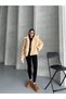 Women's Zippered Curly Fur Coat Beige