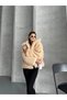 Women's Zippered Curly Fur Coat Beige - 4
