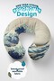 Japanese Wave Themed Ergonomic Neck Pillow - Artistic Blue Beige Adult Travel Pillow - 5