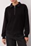 Siyah Regular/Normal Kalıp Fermuar Detaylı Kalın Örme Sweatshirt TWOAW26SW00108 - 3