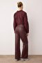 Bordo Suni Deri Wide Leg Cep Detaylı Örme Pantolon TWOAW26PL00096 - 4