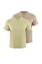 Yağ Yeşili-Gri 2'li Paket %100 Pamuk Basic Dik Yaka Örme T-Shirt TWOSS20TS1500 - 9