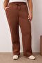 Brown Elastic Waist Detailed Straight Fit Plus Size Sweatpants Tbbaw26Aj00012 - 3