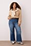 Mavi Yüksel Bel Paçası Destroylu İspanyaol Paça Büyük Beden Flare Fit Jeans TBBAW26CJ00016