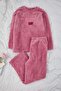 Pembe Sloganlı ve Kalpli Peluş/Wellsoft Örme Pijama Takımı TBBAW25AI00051 - 3
