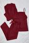 Bordo 3'lü Paket Bağlama ve Dantel Detaylı Örme Pijama Takımı TBBAW26AI00040 - 3